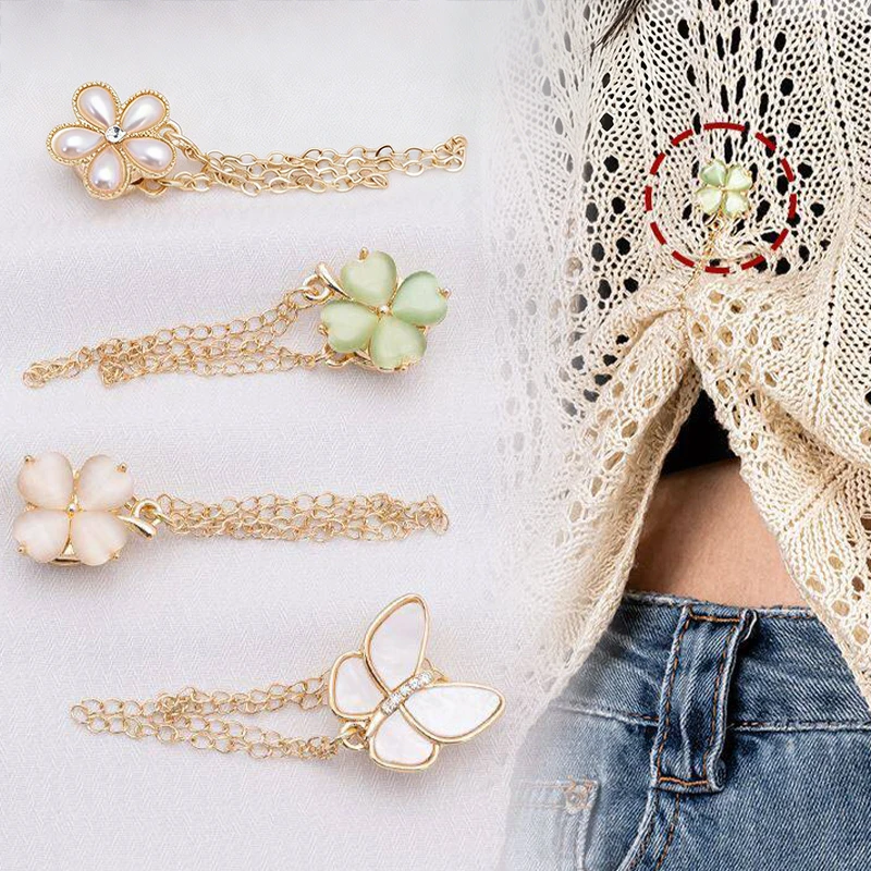 B*New 2pcs Multi-Function Magnetic Clothing Clip With Chain Metal Buttons Clip Clothes Scarf Trouser Legs Cuff Fixing Magnet Pin