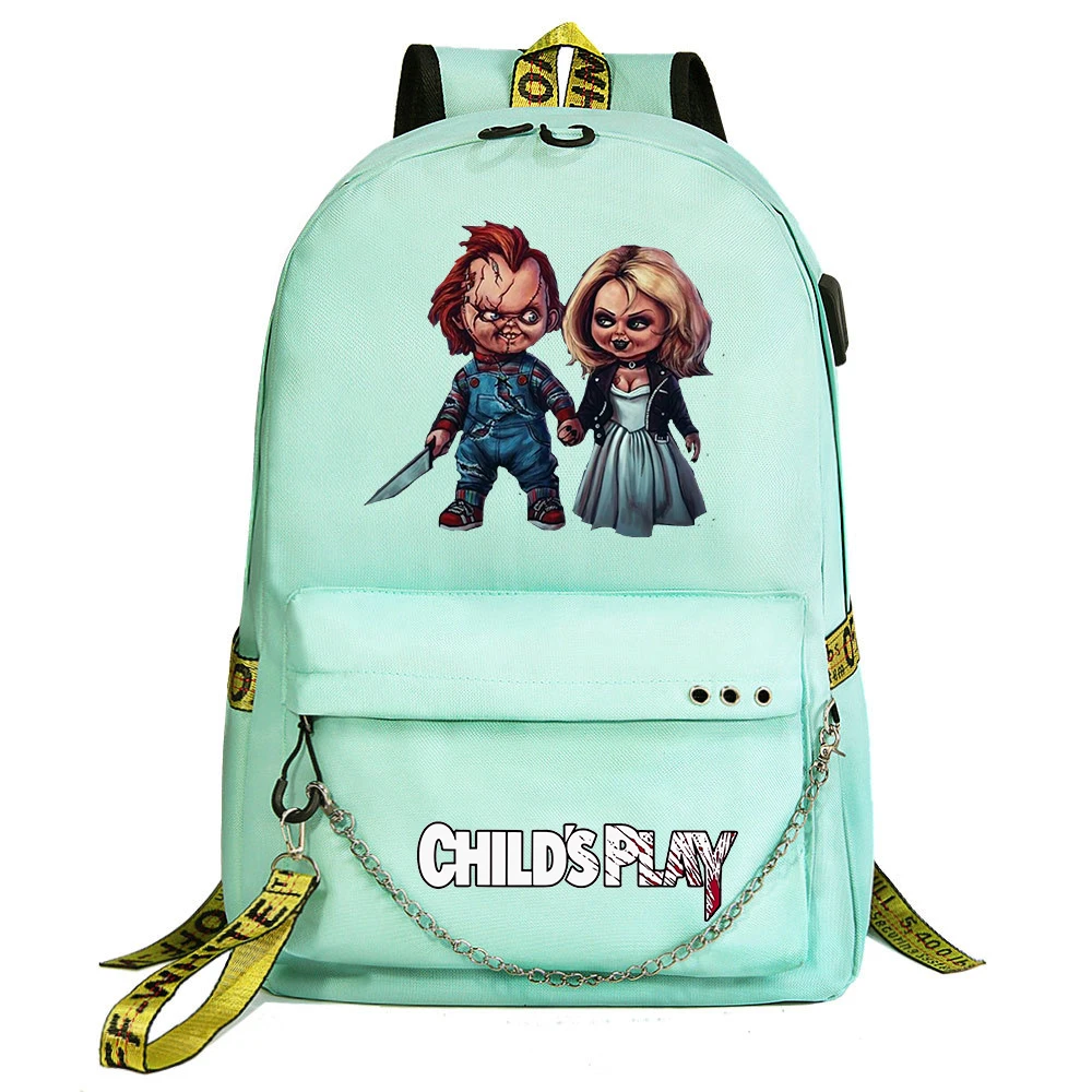 

Child's Play Chucky Boys Girls School Bags Teenager USB Charging Chain Travel Backpack Student College Bookbag Mochila