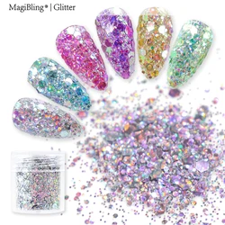 4g Sparkly Dot Laser Nail Art Glitter Bright Holographic Sequins Mirror Chunky Flakes 3D Mixed Paillette Manicure DIY Supplies