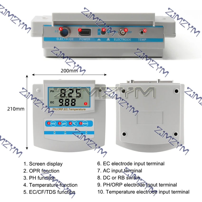6 In 1 Water Quality Monitor PH ORP TDS EC CF Temperature Benchtop Tester Meter for Swimming Pool, Aquarium, Laboratory PHS-26C
