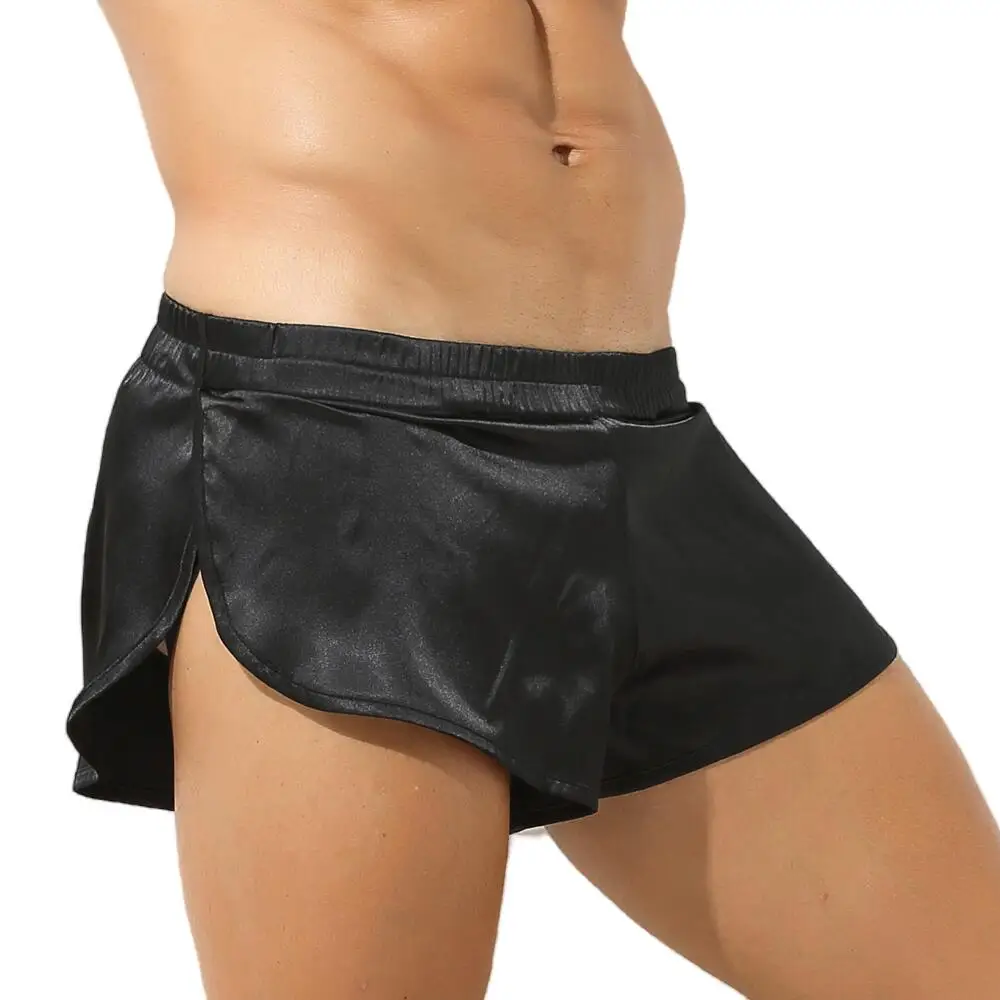 Sexy calças de pijama masculinas shorts hide jockstrap underwear masculino solto boxers pênis saco seta calcinha macio sedoso homem sono bottoms