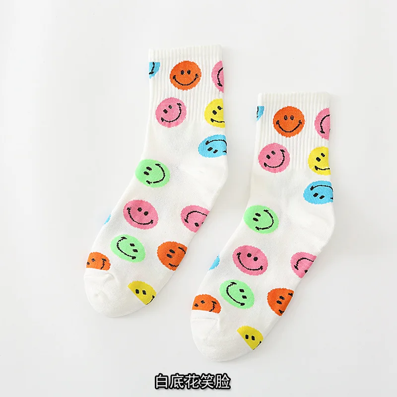 Fashion Big Smile Face Women Socks Cotton Creative Personality Pure Color Funny Socks for Ladies Meias