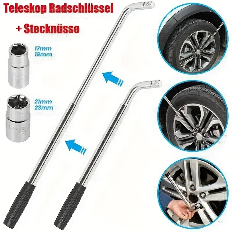 universal extensivel roda de carro cinta chave pneu duplo terminou soquetes porca 17 19 21 23 mm conjunto cromo para carro van caminhao 01