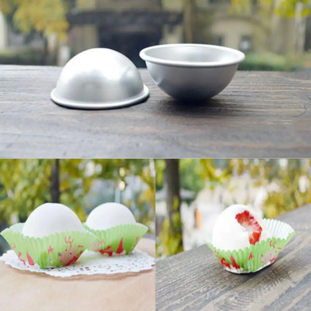 2pcs Shallow Semicircle 3D Aluminum Sphere Bath Bomb Mold DIY  Cake Pudding Mold  Alloy Household Baking  Ball Molds