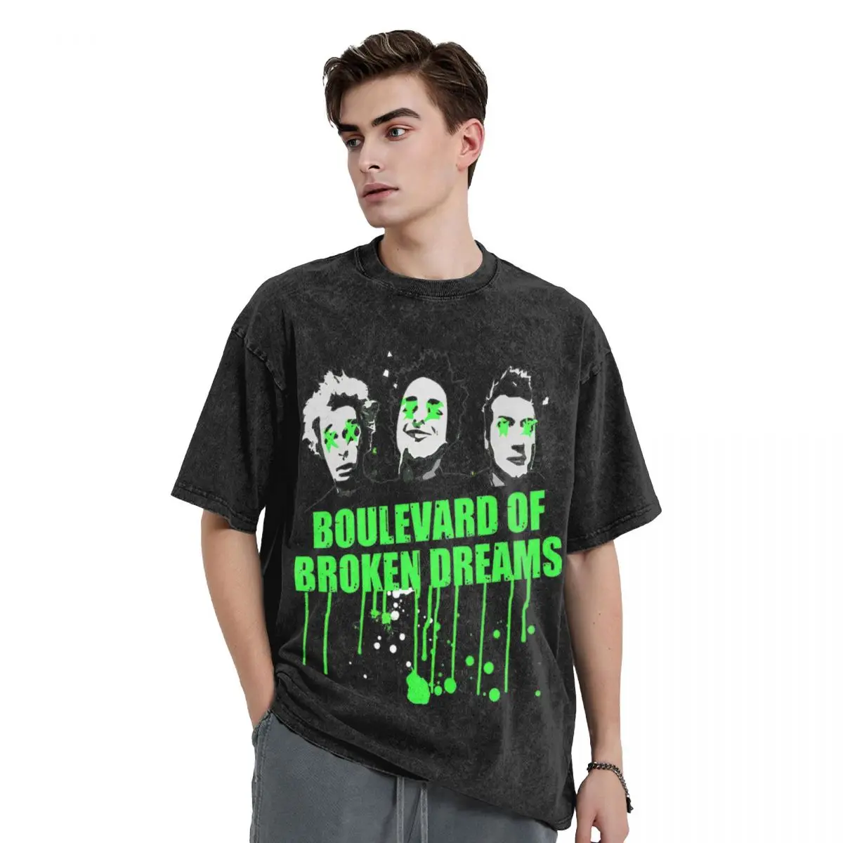 Boulevard Of Broken Dreams Green Days Washed T Shirts Streetwear T-Shirt Dookie Saviors Hip Hop Tees Tops Men Women Summer