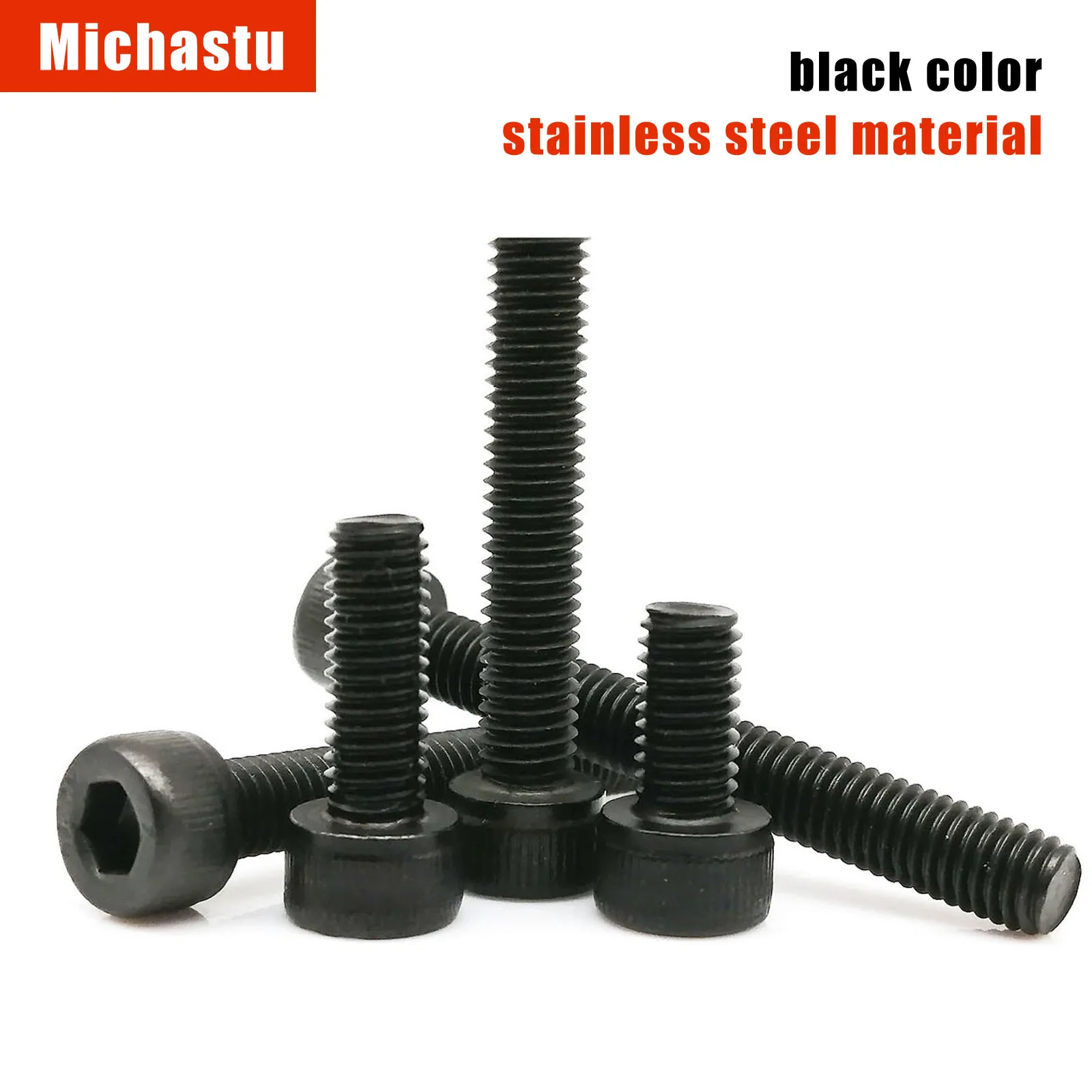 DIN912 M1.6 M2 M2.5 M3 M4 M5 M6 M8 Black 304 Stainless Steel Hexagon Hex Socket Head Cap Allen Bolt Screw Length=3-100mm