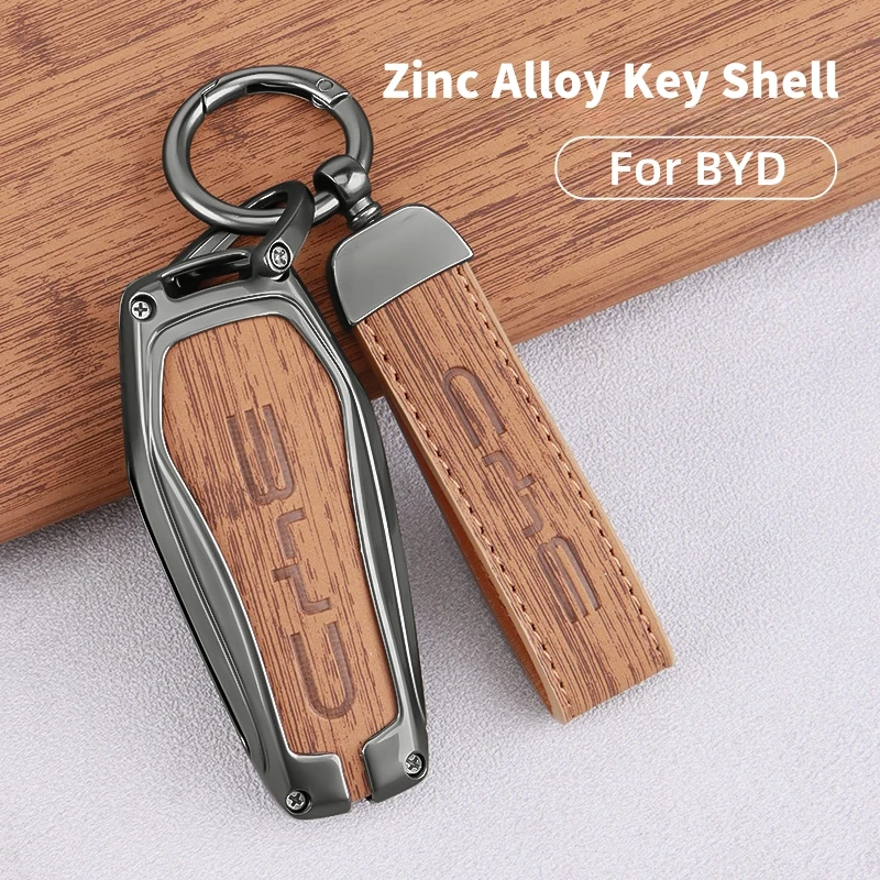 

Car Alloy Leather Remote Key Case Fob Cover Holder For BYD Song Plus Atto 3 Han EV Tang DM Qin Seal Dolphin Keychain Accessories