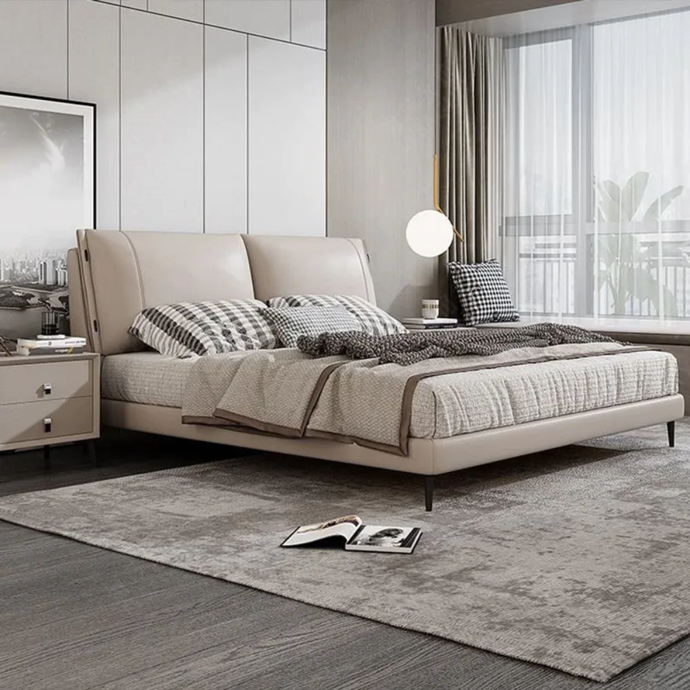 Modern Luxury Floating Leather Bed Frame Minimalist Smart Design Extra Large Soft Padded Double Bed Comfort Bedroom Furniture