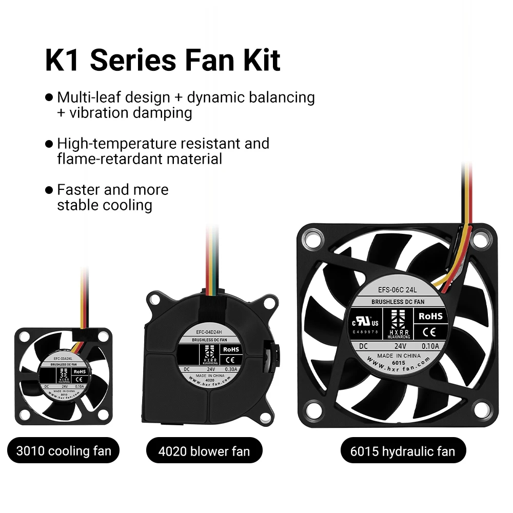 

K1 K1C Cooling Fan Dual Ball Bearings 24V 3010 Axial Fan 4020 Blower Fan 6015 Hydraulic Fan for K1 Max 3d Printer Extruder Parts