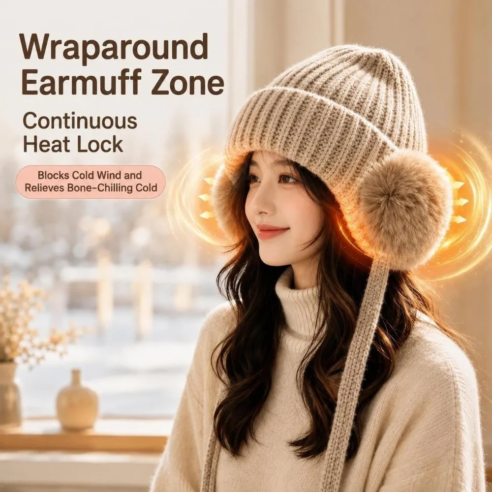 New Warm Knitted Beanie Hat Multicolor Faux Fur Pom Pom Thermal Ski Hat Soft Winter Skullcap Women 4