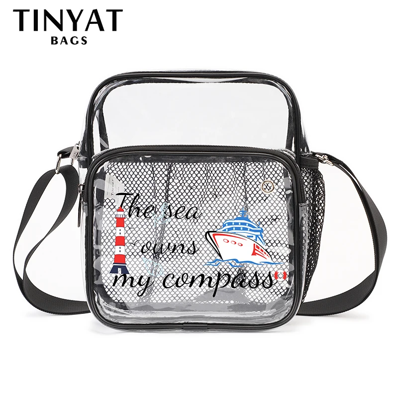 

TINYAT Transparent Ita Bag Clear Shoulder Bag Water Resistant PVC Crossbody Bag with Boat Dog Pattern Music Festival Daily Use