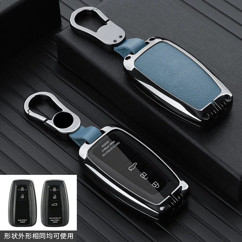 

Zinc Alloy Leather 2 3 Button For Toyota Corolla Hybrid 2021 Rav4 Camry Highlander Prius C-HR Remote Smart Car Key Case Cover