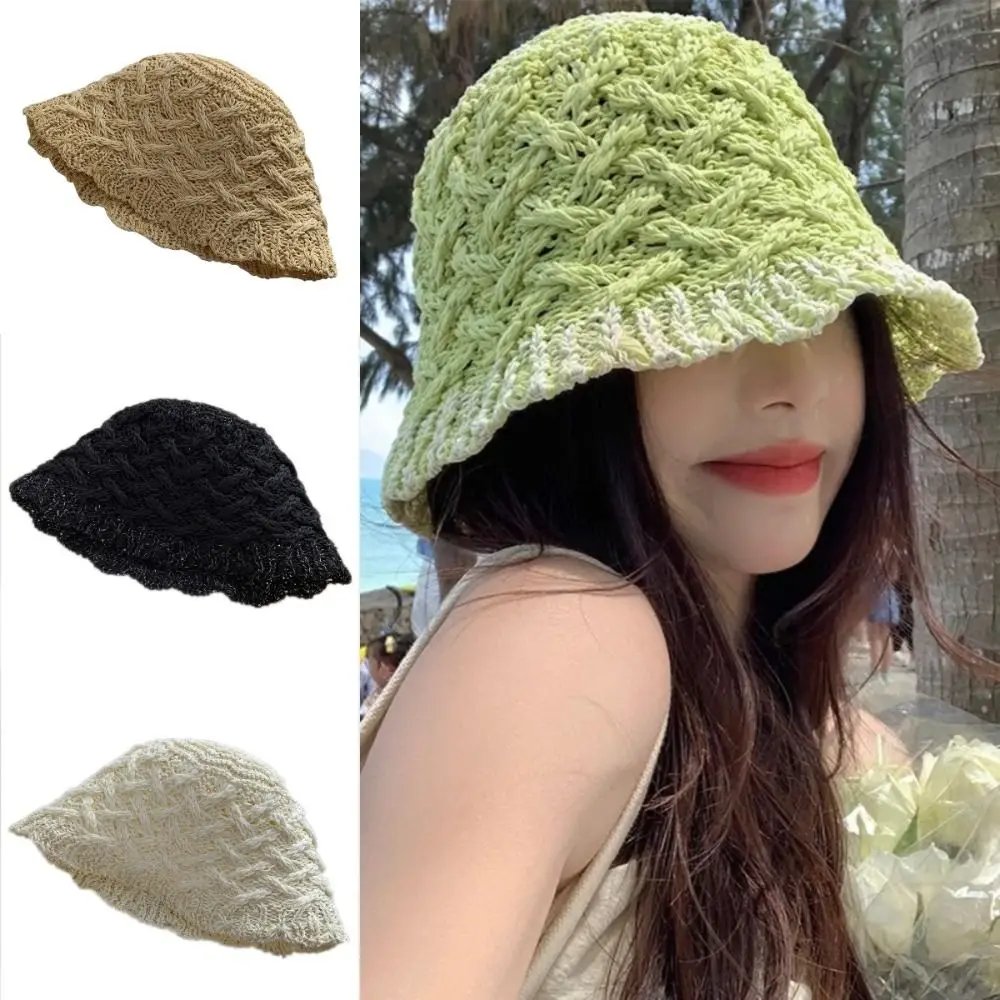 

Bell Shaped Fisherman Hat Versatile Face Revealing Small Sun Protection Bucket Hat Foldable Handmade Straw Hat Outdoor