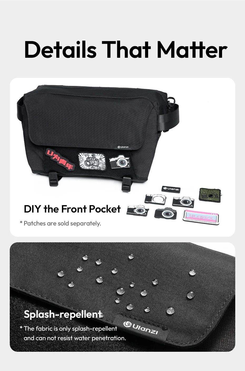 Ulanzi BP11 Umhängetasche für Kameras, 9 l Fassungsvermögen, Schultertasche für Sony, Canon, Nikon, Umhängetasche für Smartphone, Fotografie, digitale Spiegelreflexkamera – Detail 5