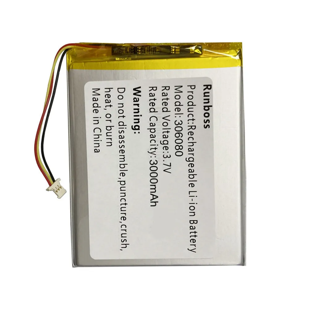 3.7V 3000mAh Rechargeable Lipo Battery 3Pin MOLEX 51146 Plug 306080 For PSP DVD GPS Power Bank E-book Tagus Gaia Eco Crema Sound