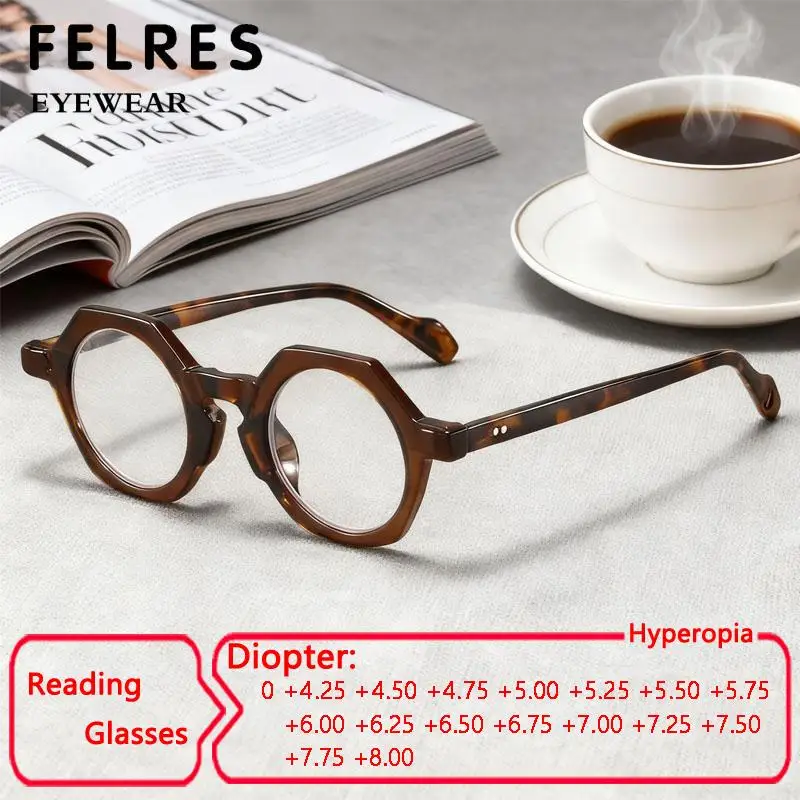 

Retro Circle Anti Blue Light Reading Glasses Men High Strength +4.25 5.0 To +8.0 Presbyopic Eyewear Stylish Clear Lens Readers