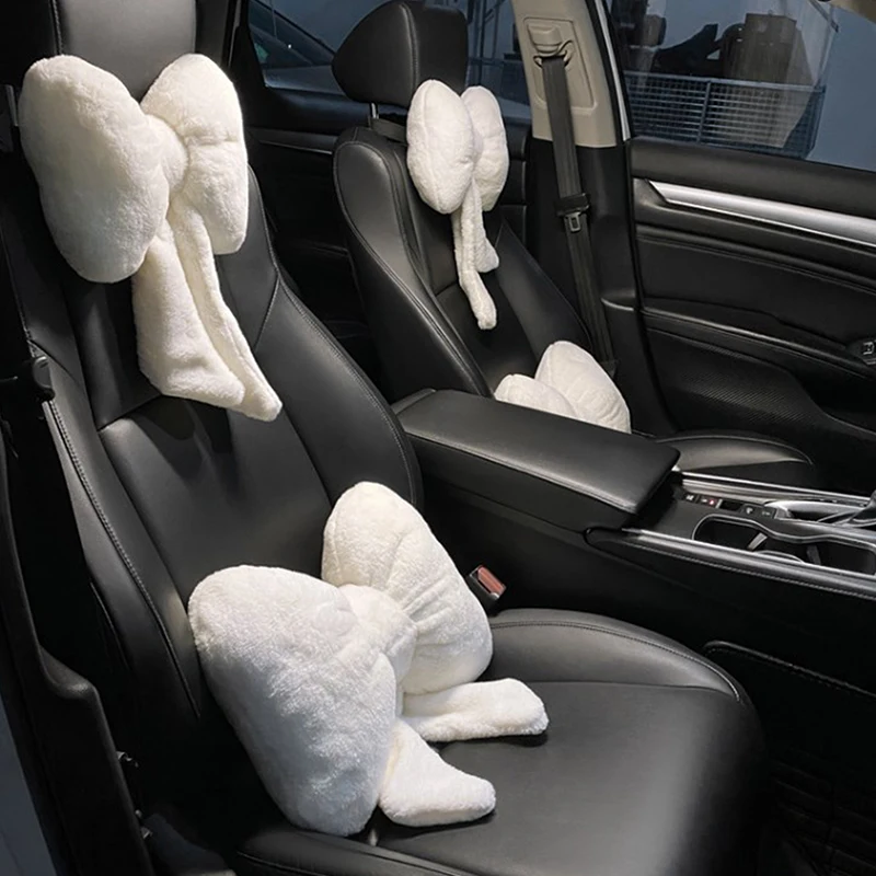 Bowknot Car Headrest Pillow Lovely Auto Seat Head Support Neck Protector Cushion Plush Automobiles Lumbar Rest Car Kits