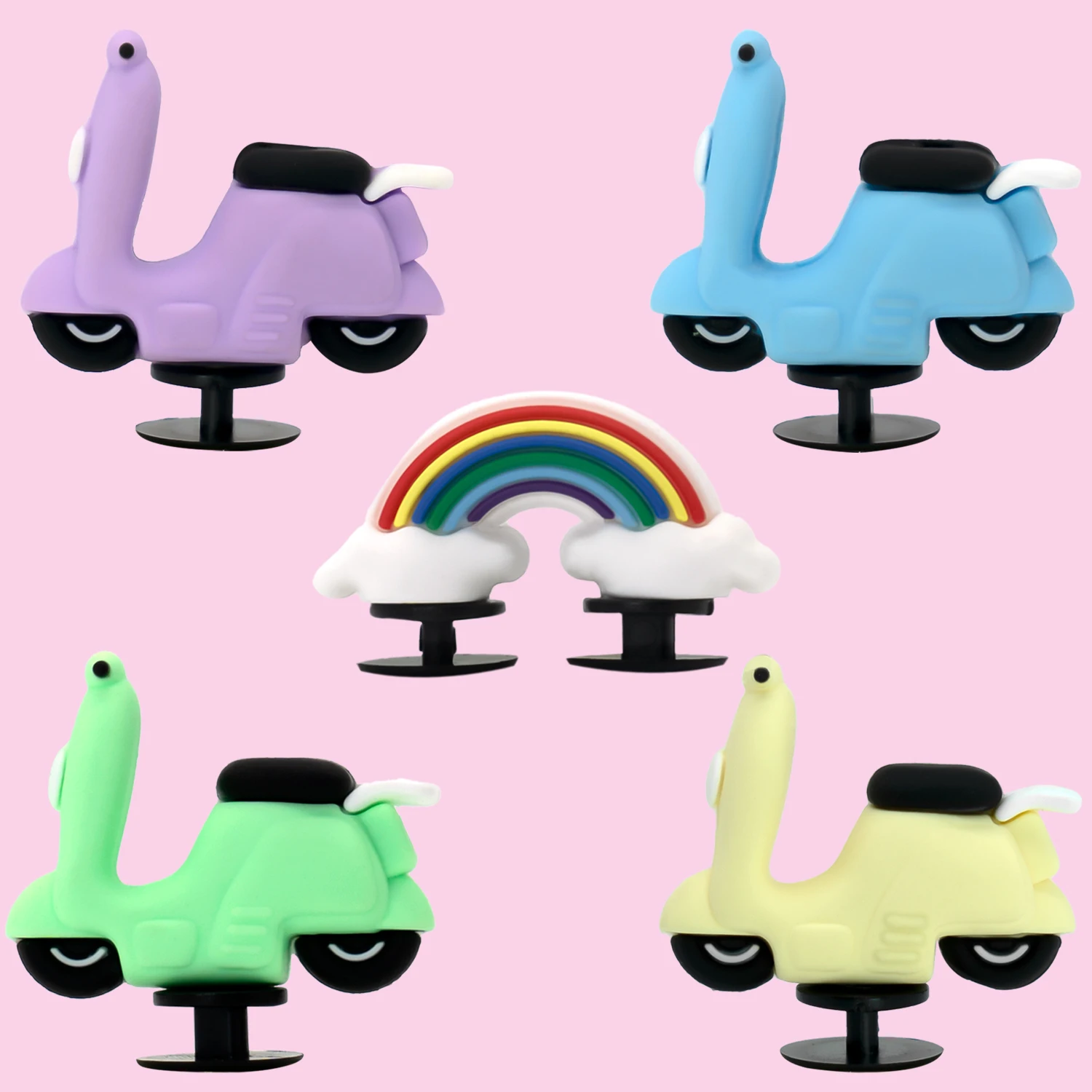 1/5pcs 3D Rainbow Shoe Charms for Accessories Purple Motorcycle Shoe Decoration Garden Sandals Pin Clog for Kids Gift