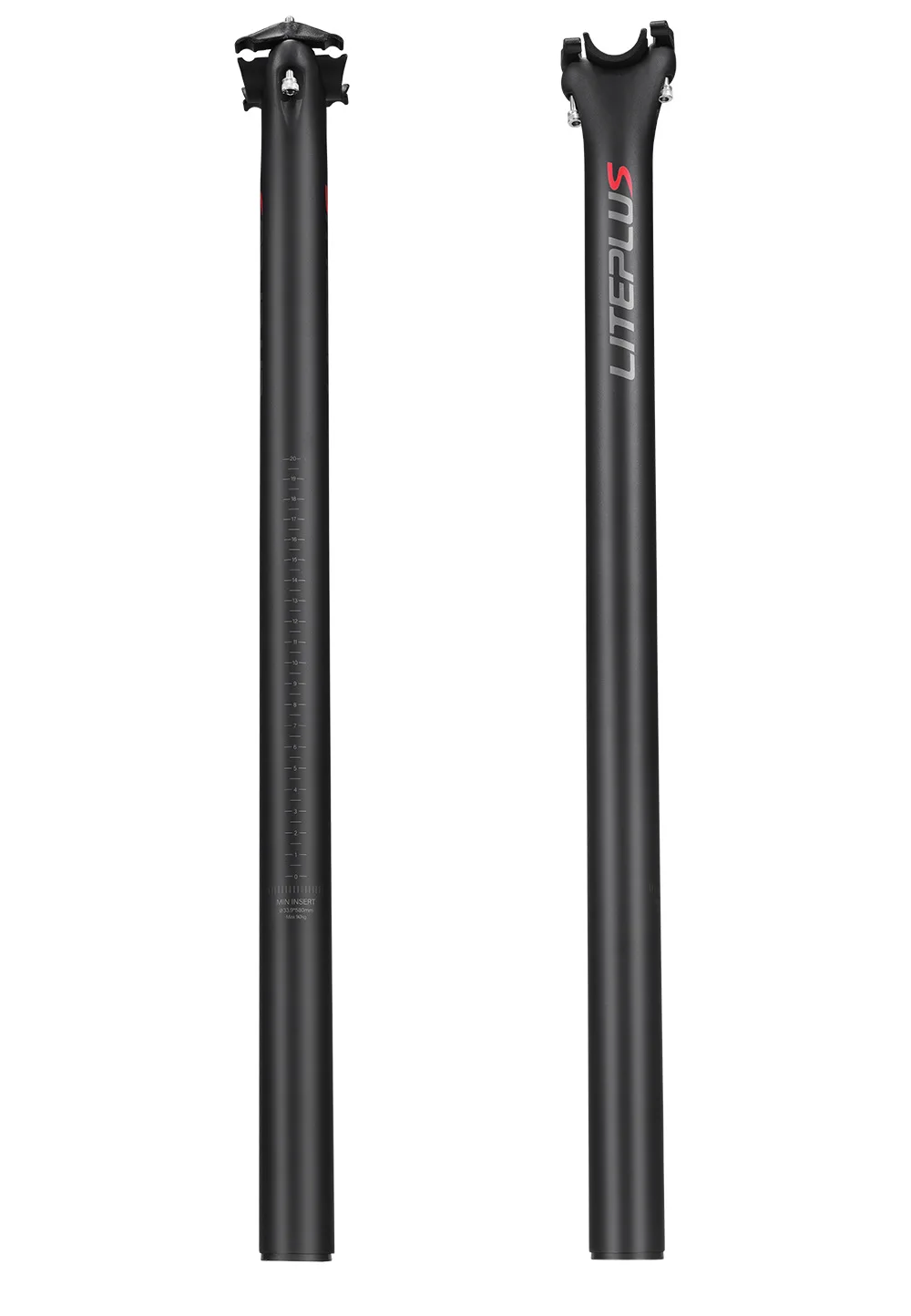 LITEPLUS Carbonfaser-Sattelstütze 33,9mm/31,8mm X 580mm für Brompton Dahon Faltrad, Glänzende & Matte Schwarze Sattelstütze, Ultraleicht – Detail 12
