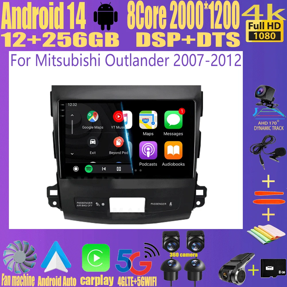 

Android 14 For Mitsubishi Outlander 2007-2012 9Inch Car Radio Stereo Audio GPS Player Carplay Auto Screen WIFI+4G