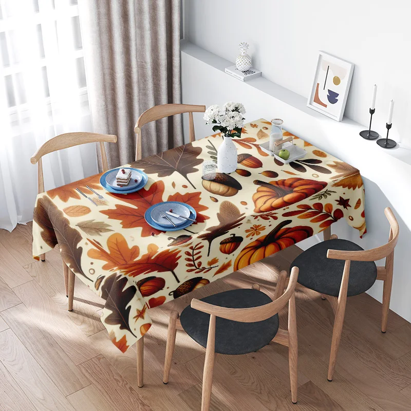 

Осенняя скатерть с осенними листьями, декор для ужина на День Благодарения, деревенский дом, крышка для кухонного стола, домашний декор, праздничная линия стола
