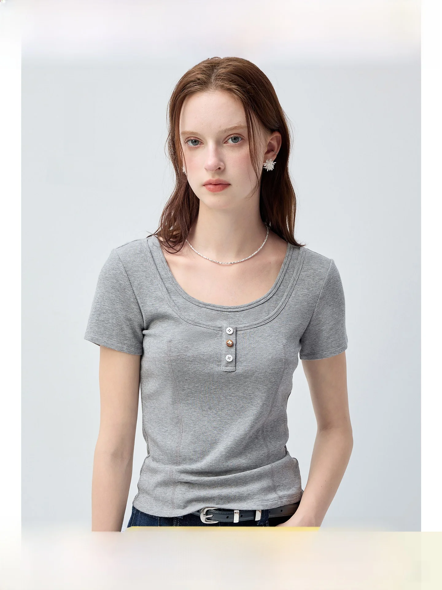 

plus Size Women's U-Neck T-Shirt Slimming Short Sleeve Commute Fashion Korean Style Breathable Summer Top for plus Size Women