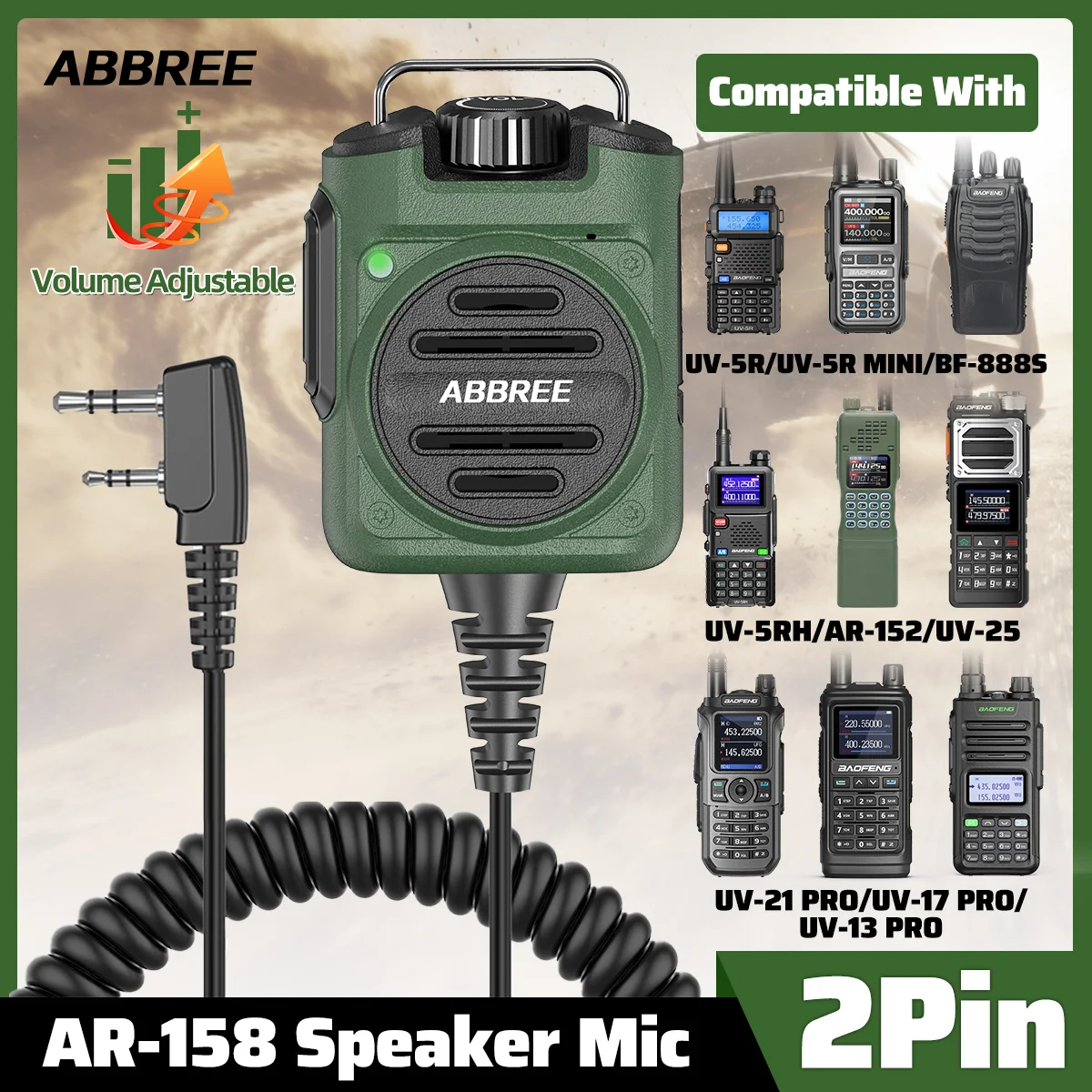 ABBREE AR-158 2Pin Rechargeable Microphone Mic Speaker Volume PTT Tangent For Baofeng UV 5R BF 888S UV 21 PRO Two Way Radio