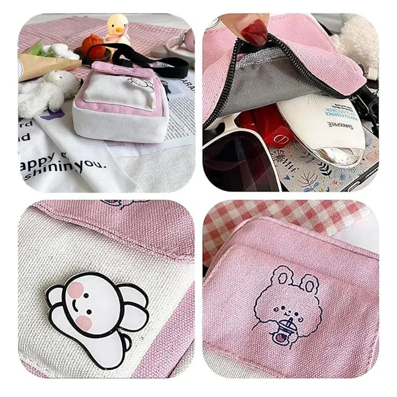 Crossbody Bag Mini Funny Bunny Canvas Shoulder Messenger Bag Women Cartoon Rabbit Print Fashion Colors Messenger Bag for Girls