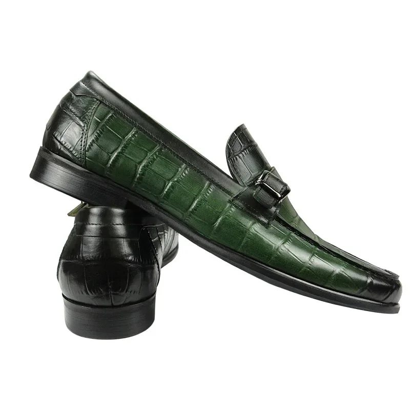 Luxury Man Loafers High Quality Green Shoes Items for Men Fashion Slip-On Handmade Sewing Metal Buckle Casual Shoe  Breathable