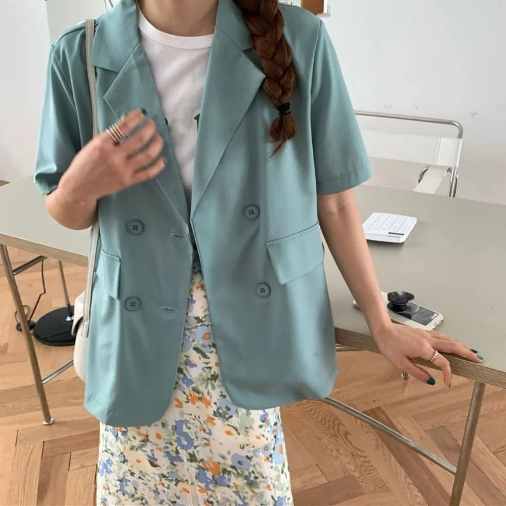 

V-neck Short Sleeve Suit Simple Thin Flip Collar Business Style Suit Coat Large Size Candy Color Women's Suit Top Spring Summer
