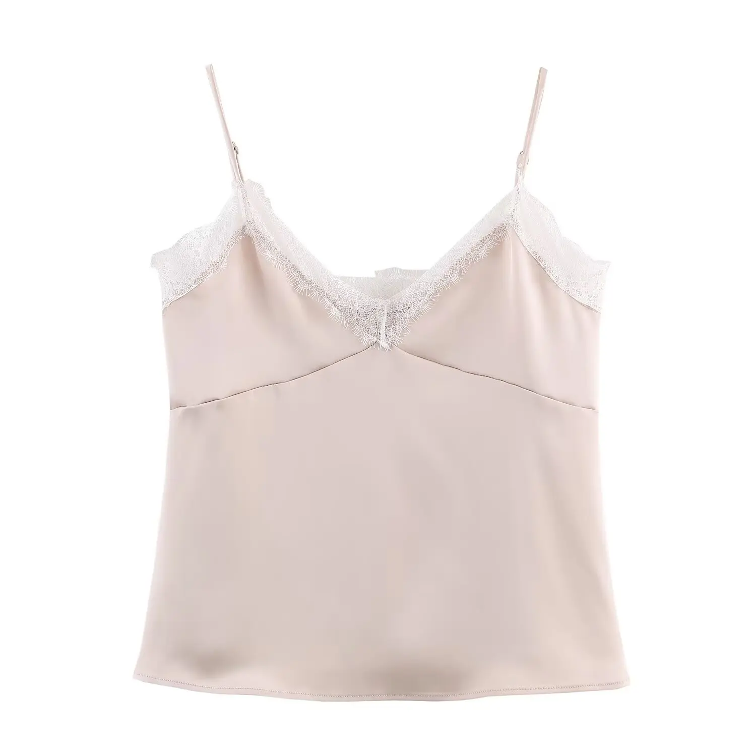 المرأة الربيع الصيف موضة أنيقة الخامس الرقبة عارية الذراعين أكمام حبال سيدة مثير الدانتيل الحرير الساتان الحمالة سترة شارع العليا القمم