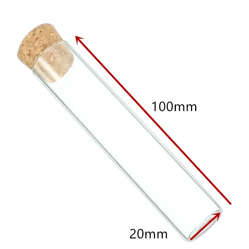 5 Stück 12 x 100 mm/15 x 100 mm/18 x 100 mm/20 x 100 mm/25 x 100 mm/40 x 100 mm Glasreagenzglas mit Korkstopfen für Arten von TESTS – Detail 2