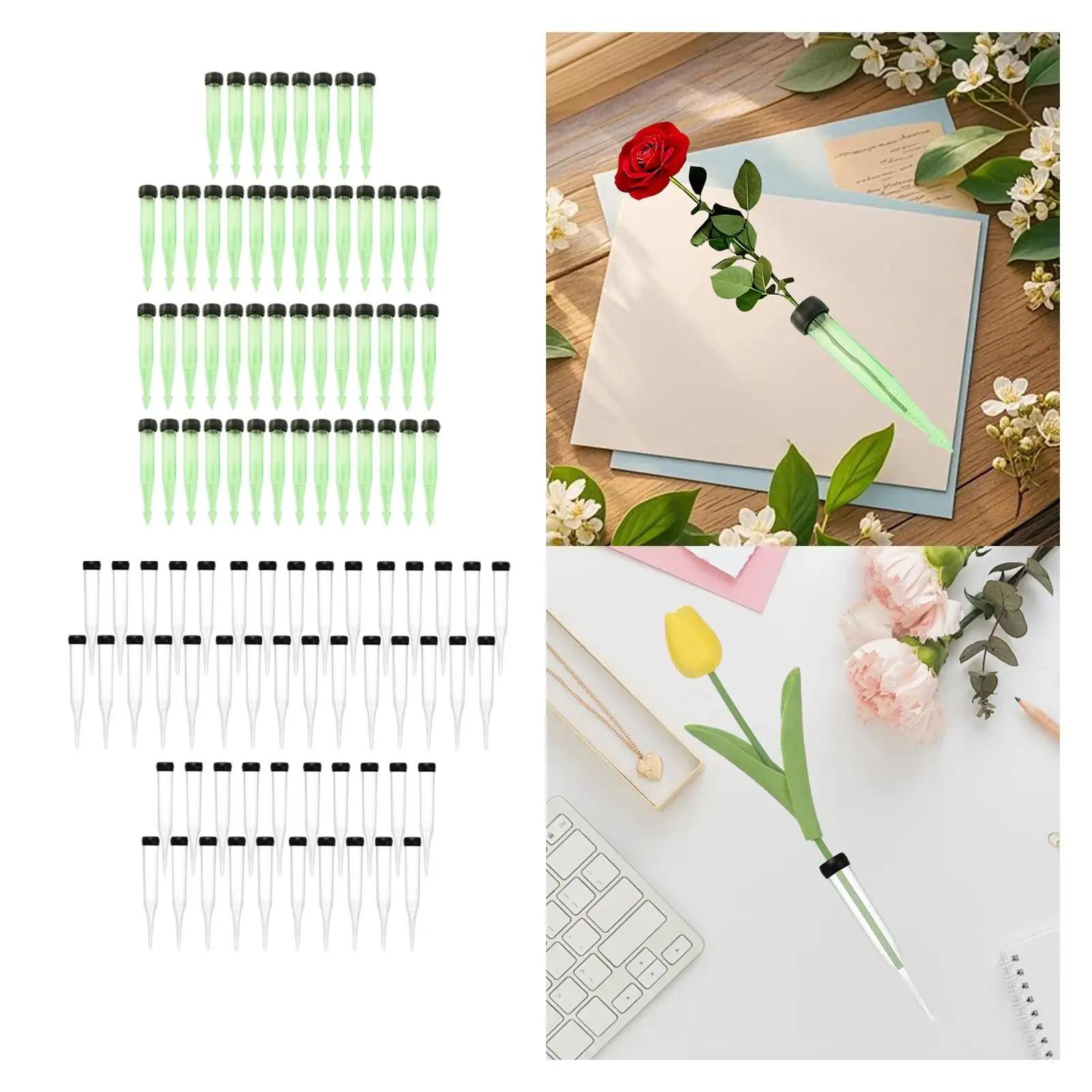 50x Floral Water Tubes with Rubber Cap, Flower Vials, Floral Arrangement Supplies for Weddings