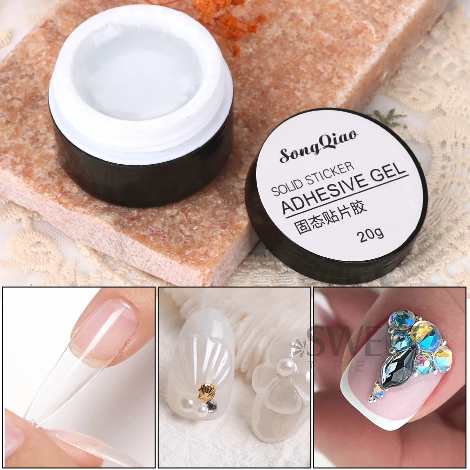 Puntas de uñas sólidas de Gel acrílico suave UV, pegamento adhesivo transparente, herramienta de palo fuerte, parche de modelado, manicura Soak Off, 10g, 20g