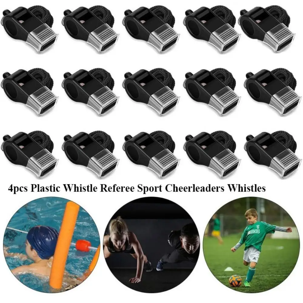 4pcs Plastic Referee Sport Whistle With Rope 7 Colors Football Basketball Whistle Rugby Party Whistle