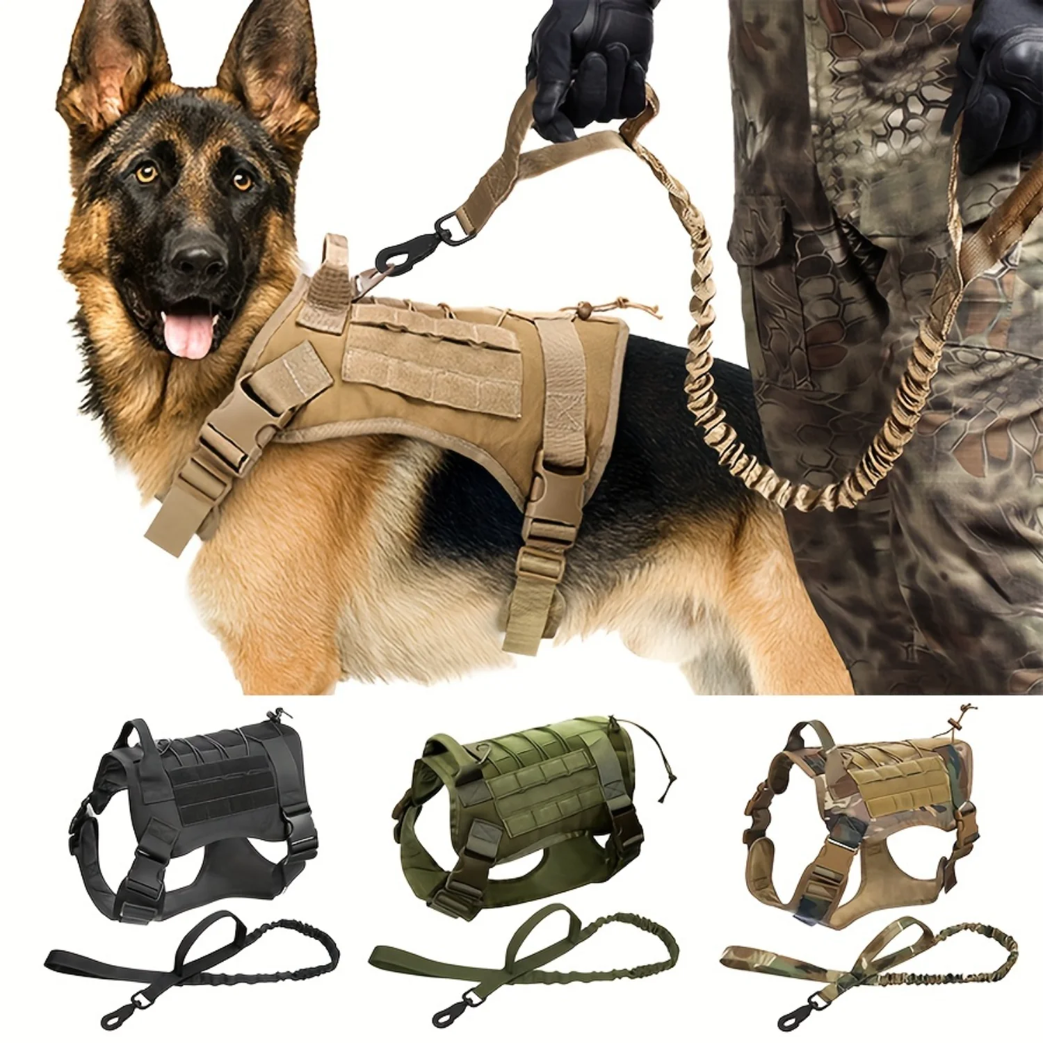 

2pcs Tactical Dog Harness and Leash Set - Durable Nylon Vest for Medium and Large Dogs, Perfect for Outdoor Training and Walking