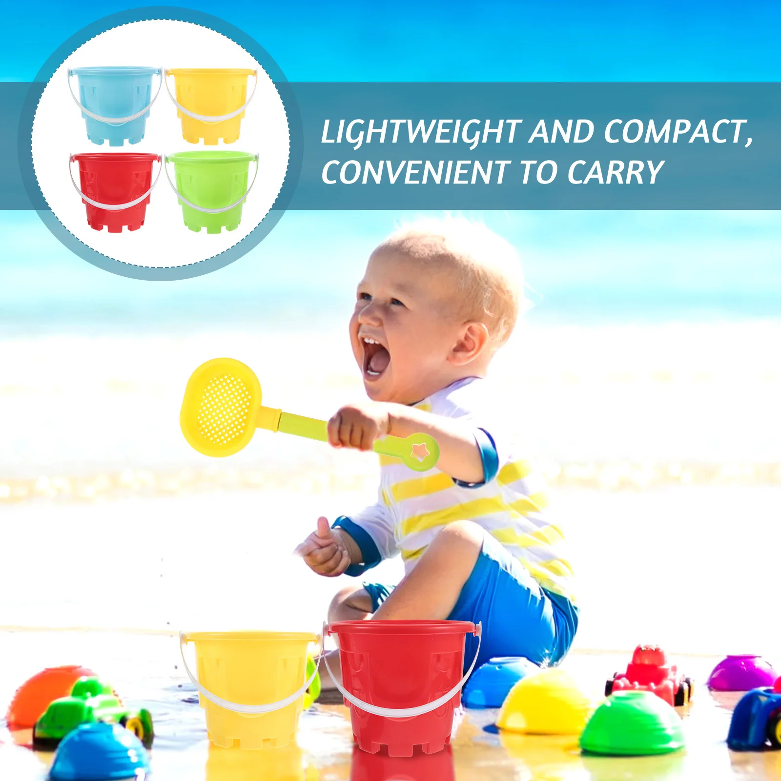 4개입 모래 해변 버킷 세트 프리미엄 플라스틱 어린이 놀이 세트 야외 창의력 개발 어린이용