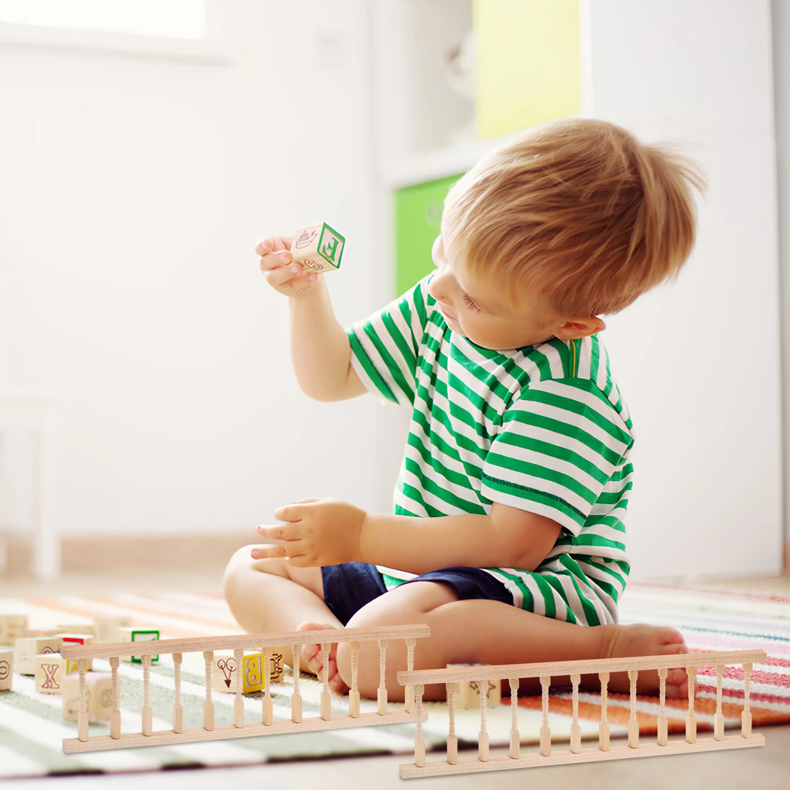 2Pcs Wooden Handrail Railings for 1:12 Mini House Decor - Premium Craftsmanship DIY Accessories Small Scale Stair Railing Kits