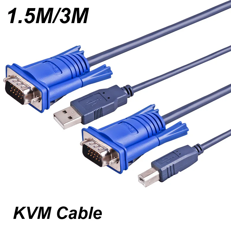 1.5M/3M 5/10FT Feet 2 in 1 USB 2.0 Type A To B 4Pin KVM Standard VGA SVGA 15 Pin Switch Cable For PC Computer Printer Monitor