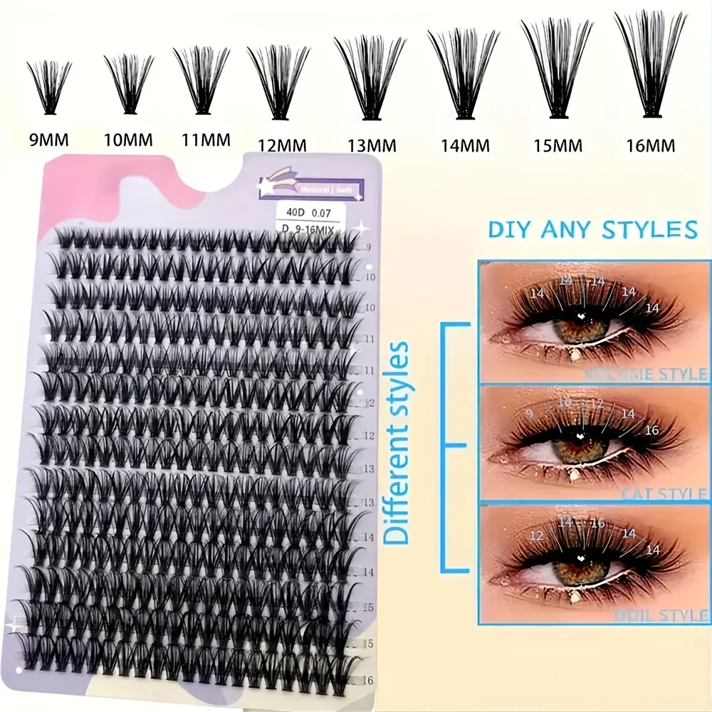 280 Stück Wispy Einzelwimpernverlängerungen – 40D D Curl Cluster Wimpern, 9–16 mm Volumen, hypoallergen, DIY zu Hause – Detail 3