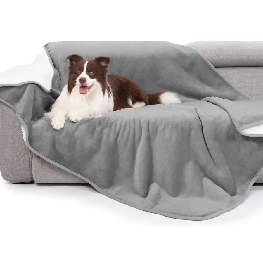 

Waterproof Bed Blanket, Reversible Sherpa Fleece Throw Blanket for Dog Puppy Cat, Furniture Cover Protects Bed Couch Sofa from L