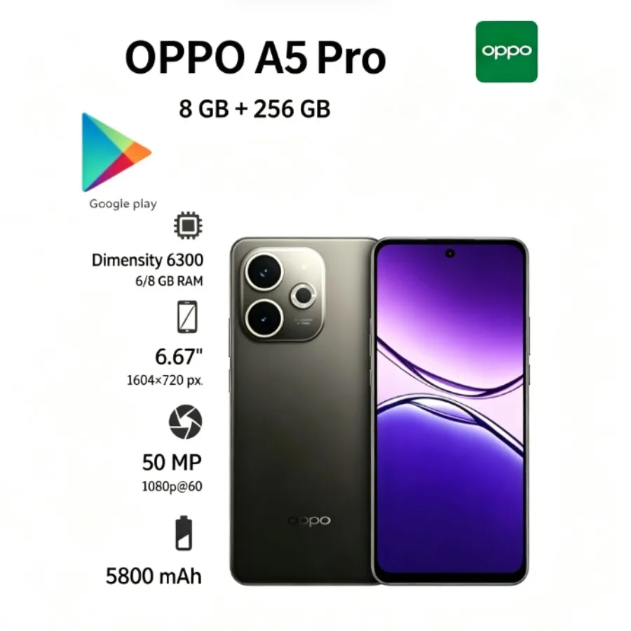 OPPO A5 pro Global Version Smartphone 8+256GB 6.7-inch 120Hz AMOLED Curved Display 2026 Newest Model