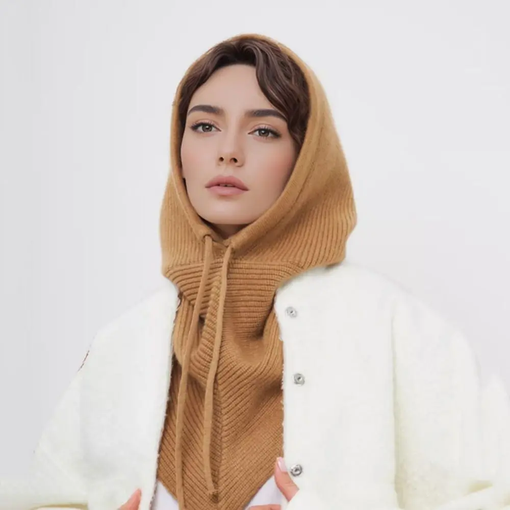 Cagoule créative de couleur unie, col épais, casquette tricotée à capuche, pull, chapeau chaud d'hiver, hiver/automne