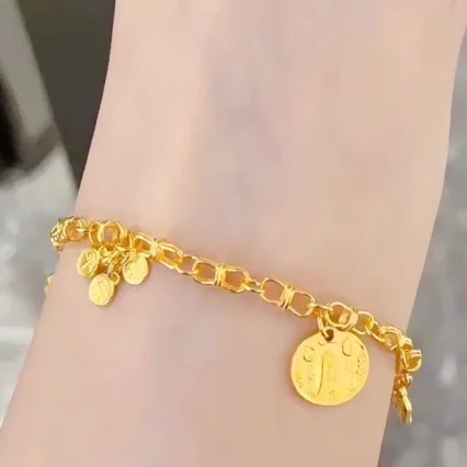 

Peace & Joy Bracelet for Women, 24K Gold, AU999 | Enameled "Joy" plaque in gradient hues, glamorous soft-luxury symbolism.