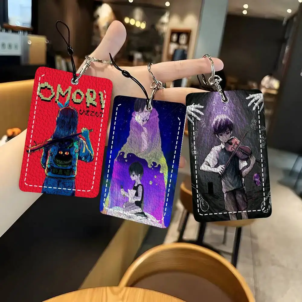 Game Anime Style Omori Card Wallet With Keychain PU Leather Printed Pattern Card Holder