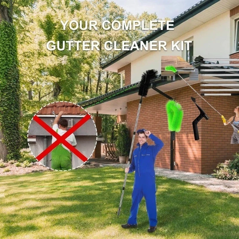 Telescopic Rod Eaves Pipe Gutter Cleaning Brush Climbing-free Roof Drainage Channel Filter Brush Sewer,for Removing Leaves Debri