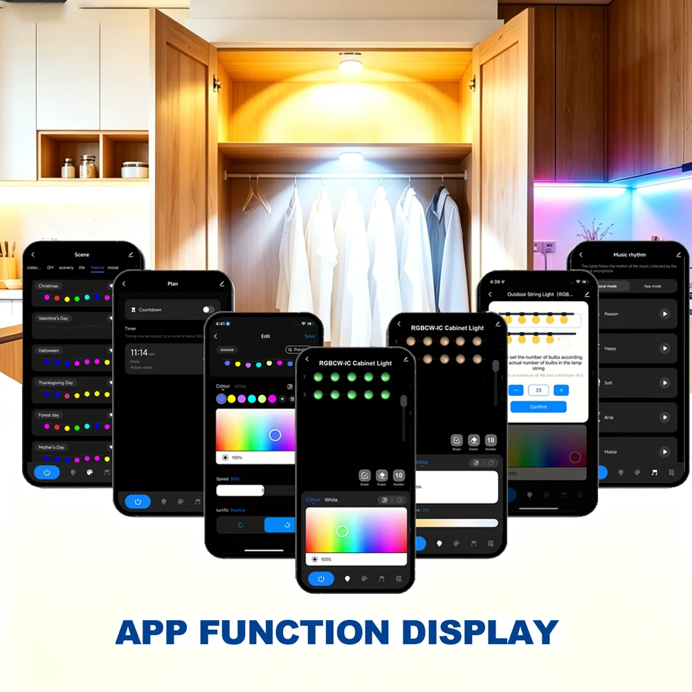 Tuya Wifi DC24V LED Puck Lights Under Cabinet Light Puck Light Remote Control Festival Wardrobe Bedroom Kitchen for Alexa Google