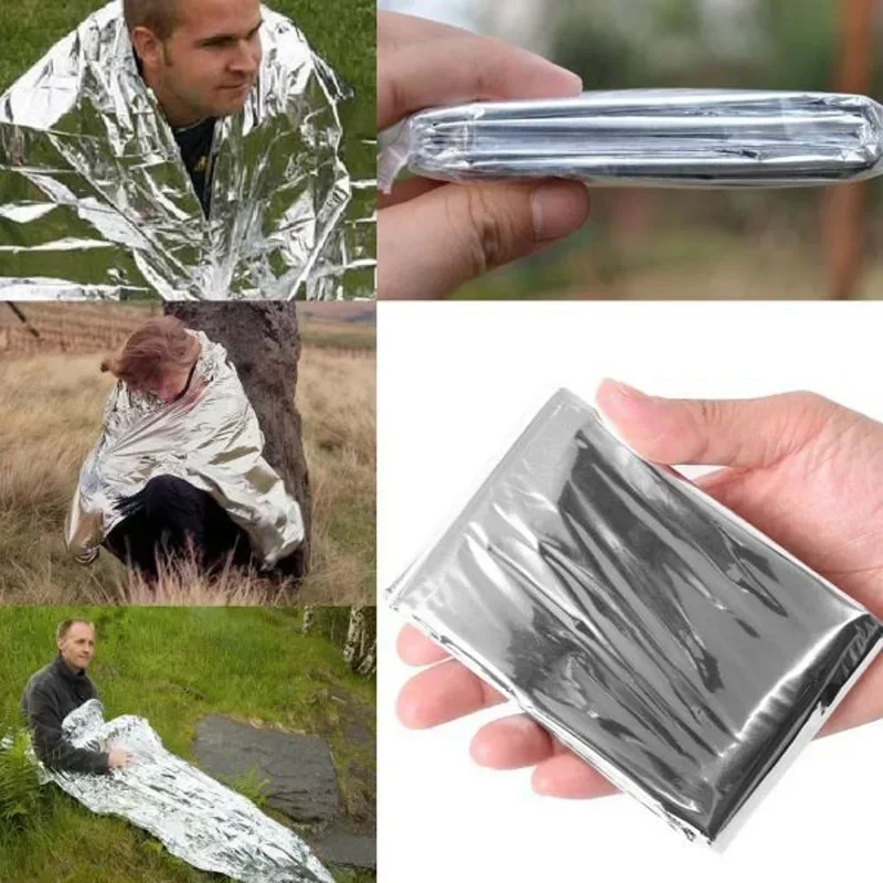 Couverture de survie en mylar réutilisable, couverture thermique d'urgence, fournitures de camping, couverture en aluminium, équipement de secours, 1PC