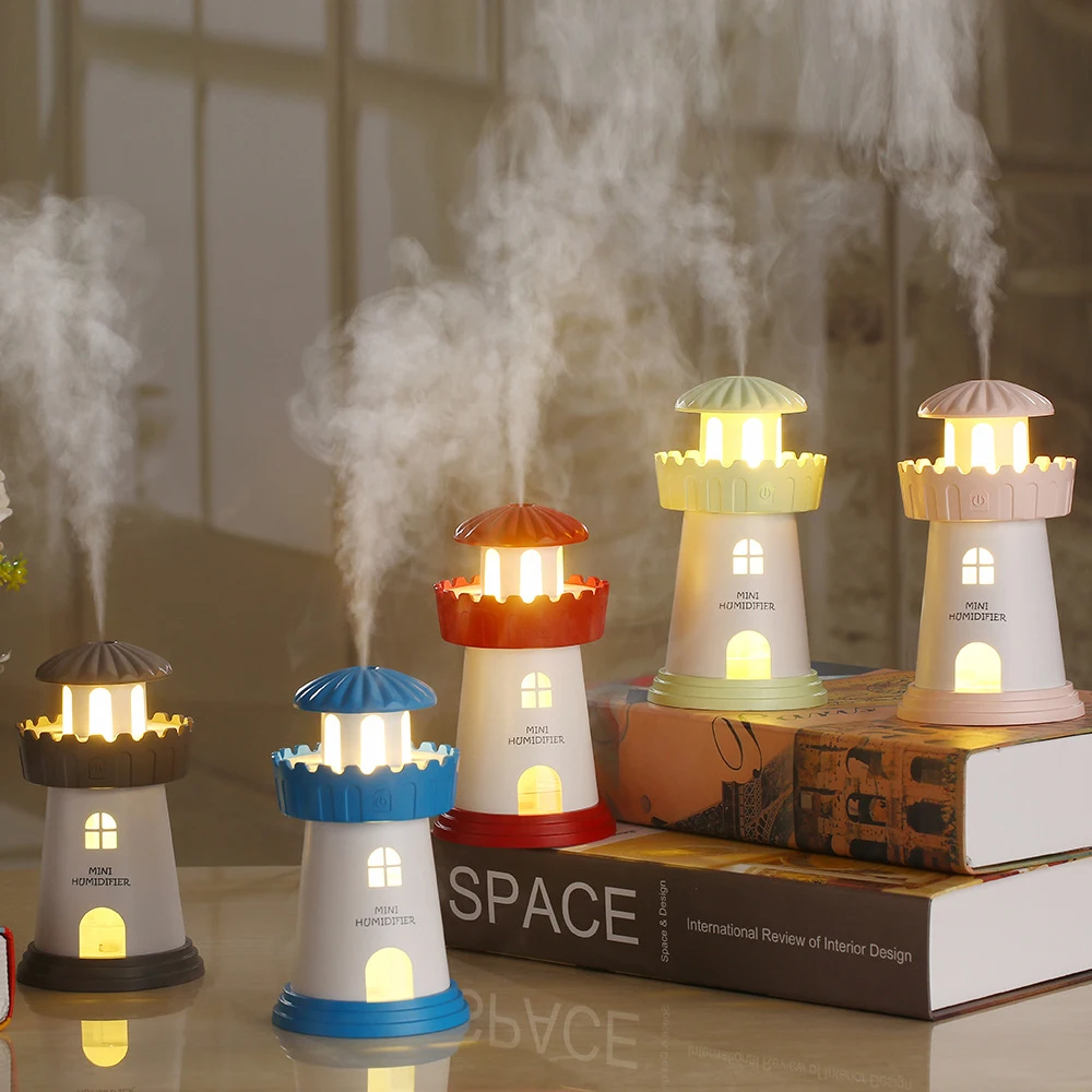 Air Purifier 150 ML Lighthouse Automobiles Humidifier Auto Decor Night Light Tower Household Mist Maker Car Interior Accessories