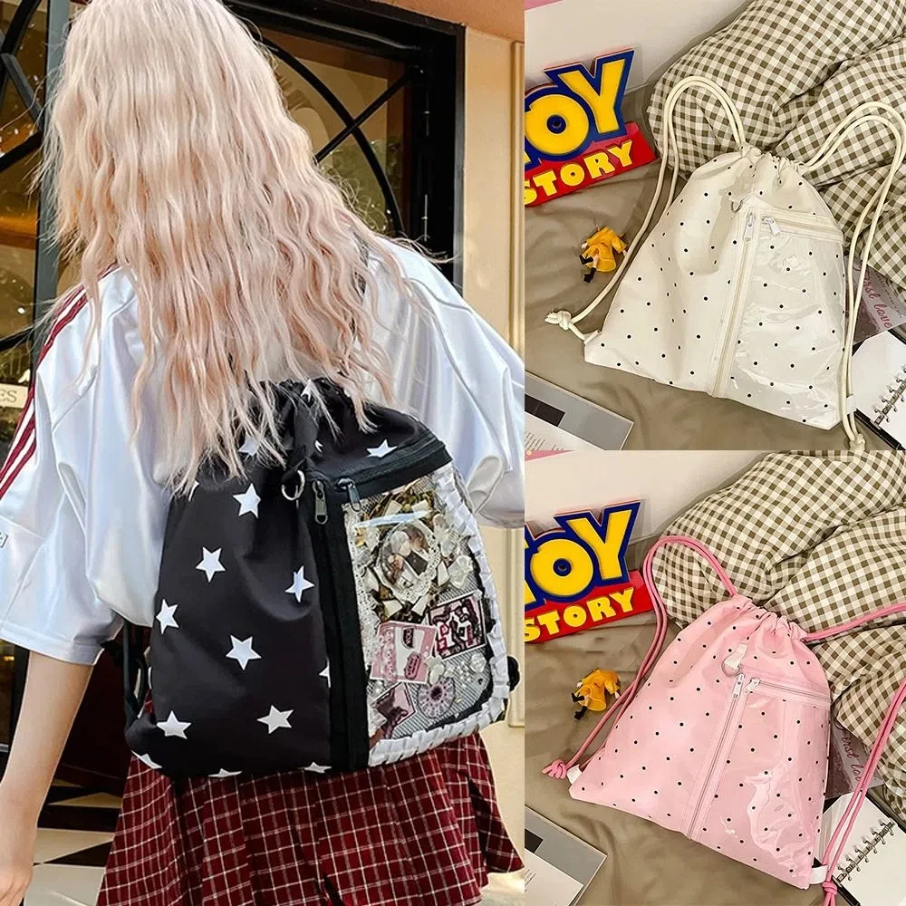 

Корейский стиль, нейлоновый рюкзак на шнурке, волнистая точка, легкая, легкая, мягкая нейлоновая сумка, милая студенческая школьная сумка в стиле Харадзюку, походная